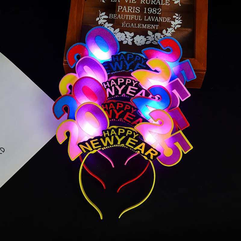 Sunglasses 2025 Happy New Year LED Light Up Headband Glow Hairband Flashing Glasses Women Men Kids Adults Christmas New Year Party Supplies H241213