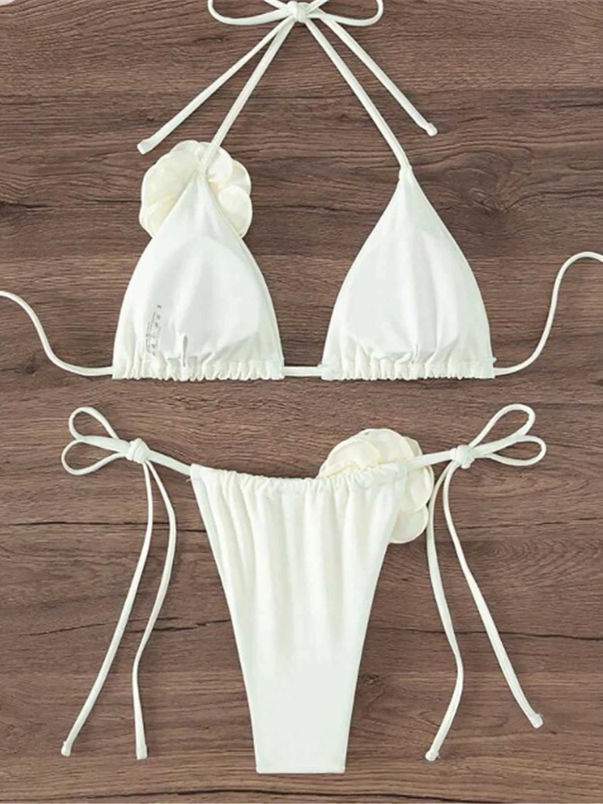 S - XL Sexy 3D Flowers Halter Strappy Bikini Women Swimwear Fa Swimsuit Two-pieces Bikini set Bather Bathing Suit Swim K5297XJ241212