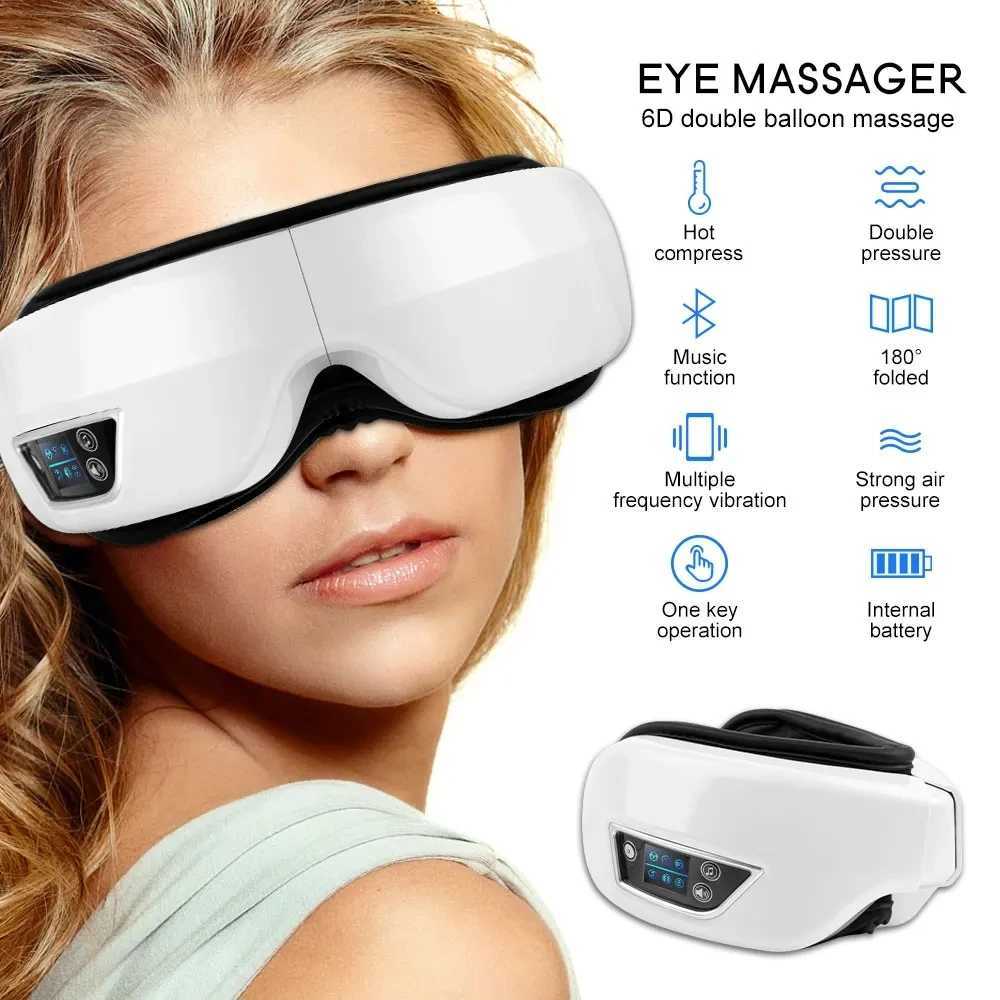 Eye Massager 6D Intelligent Airbag Vibration Eye Care Instrument Hot Compression Bluetooth Eye Massage Glasses Fatigue Pouch Wrinkle W241213