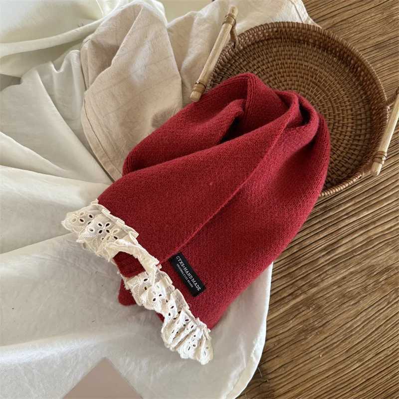 Scarves Wraps Winter New Years Scarves Children Christmas Red Solid Color Scarf For Girl Baby Gift Retro Trend Imitation Cashmere Warm Shawl H241213
