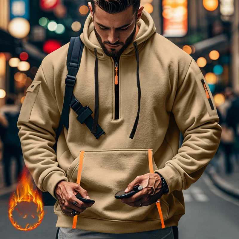 Mens new autumn and winter collection equipped with plush heavyweight hoodies hooded zippers multi pocket zippers and mens sports jackets W241213