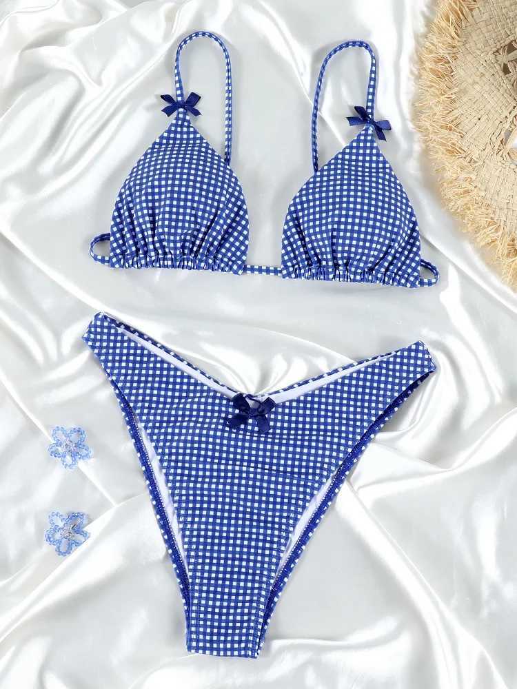 Rinabe Plaid Bikinis 2024 Swimsuit Push Up Bikini Set Beachwear Bandage Women Bathing Suits Fa BiquiniXJ241212