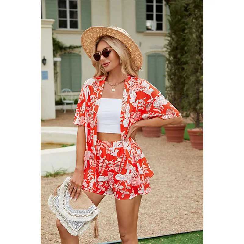 Women's Two Piece Pants 2024 Summer Casual Shirt Two Piece Set For Women Shorts 2 Piece Sets Outfit Print Short Slve Short Sets Outfits Home Sets