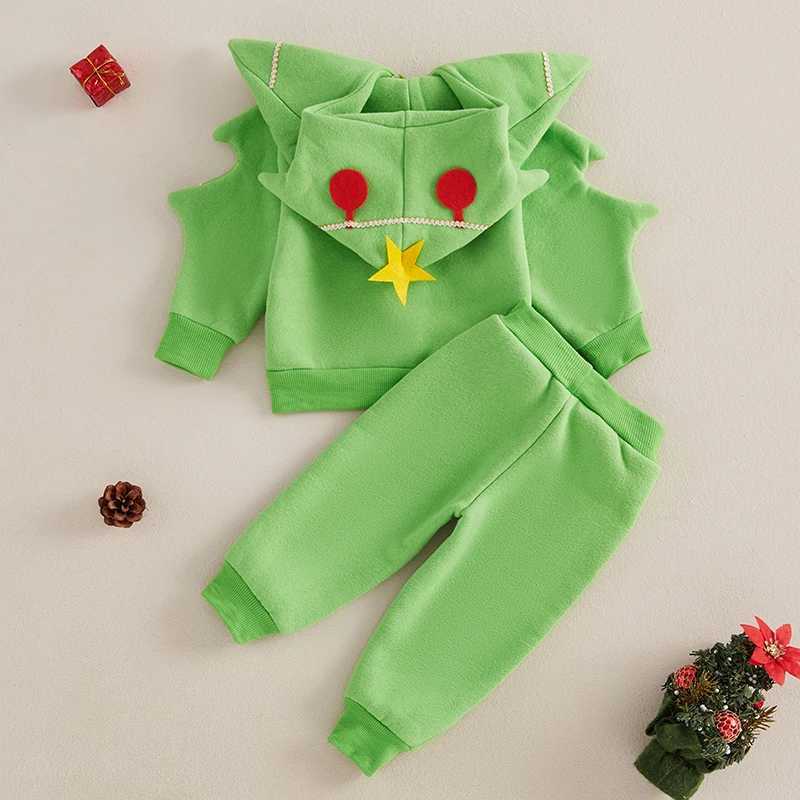 Pudcoco Baby Boys and Girls Autumn Clothing Christmas Tree Zipper Long Sleeve Hoodie Sportswear Elastic Pants 2-piece Set Preschool Clothing 1-6T W241
