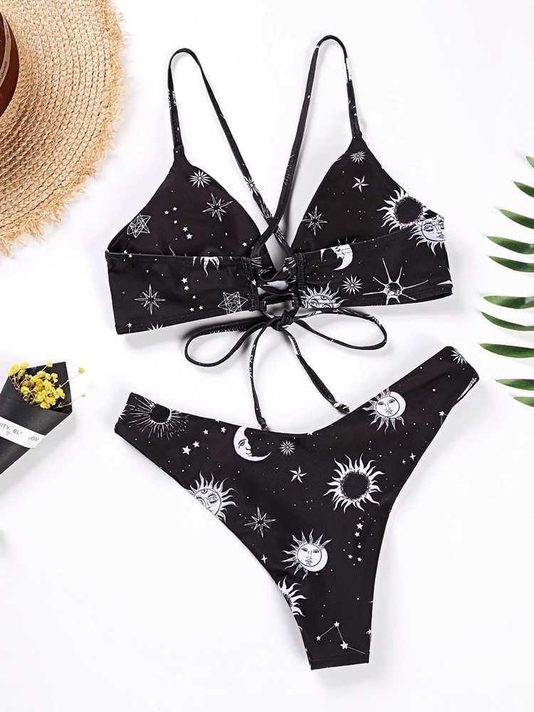 Sunflower Printed Bikini Set Sexy Swimwear Women 2023 Mujer Push Up Padded Biquini Bathers Bandage Bathing Suit Swimsuit BikiniXJ241212