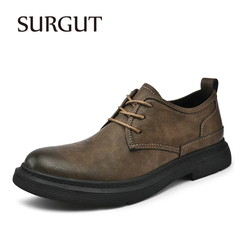 SURGUT Genuine Leather Men Shoes Bussiness Working Flats High Quality Causal Soft Daily Comfort Male Footwear Shoes Men 241213