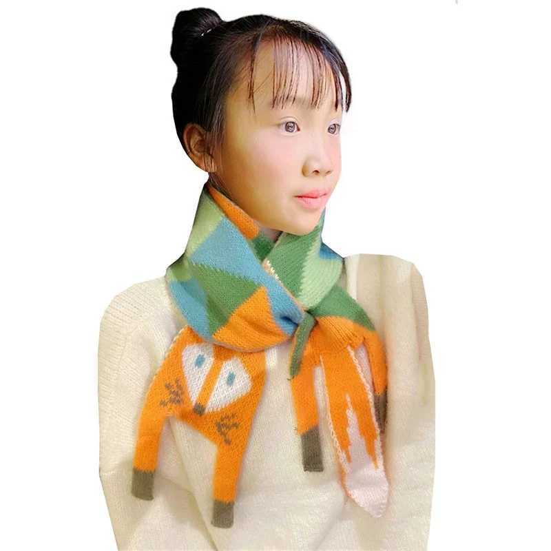 Scarves Wraps 6-18Y Fashion Knit Fox Winter Baby Girls Scarf Long Children Scarves Boys Kids Mufflers Warm Women Shawl Wrap Baby Neck Warmer H241213