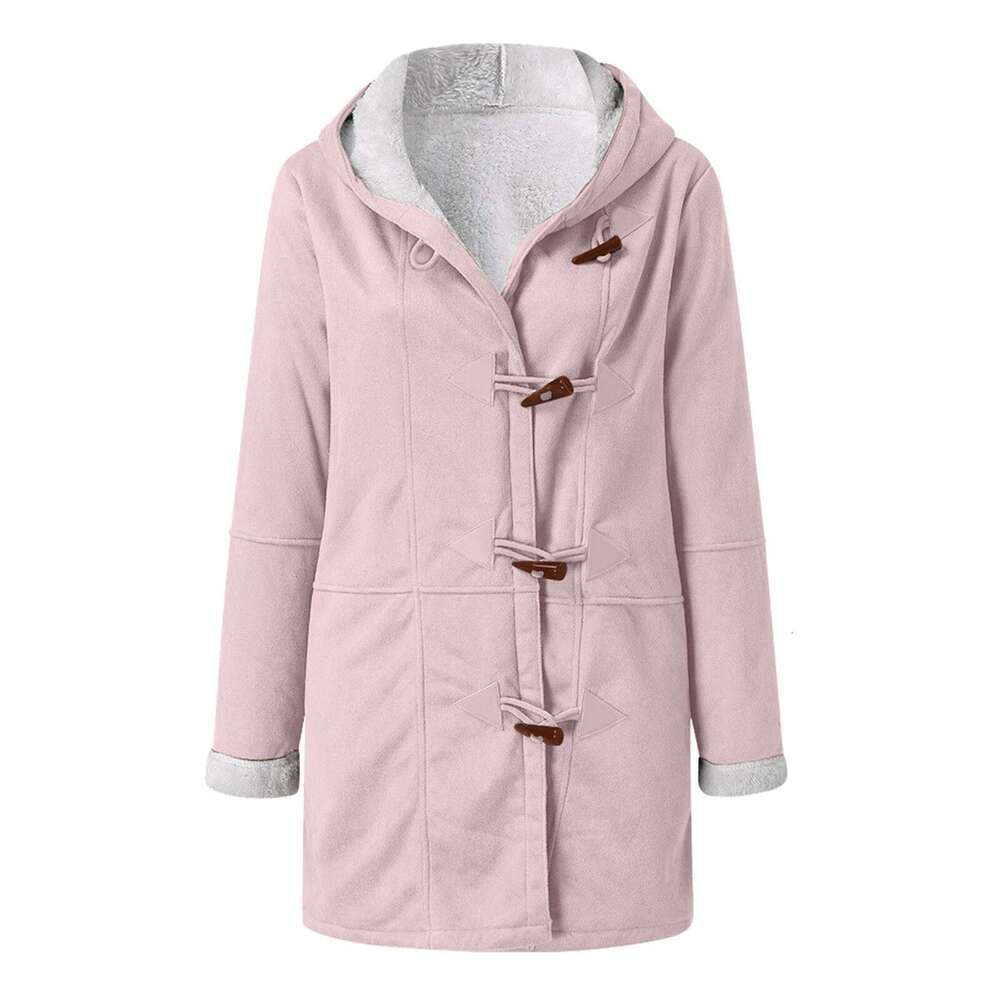 European And American Winter Intellectual Simple Color Casual Button Cardigan Warm Mid Length Hooded Women's Coat Fashionable Quality Classic