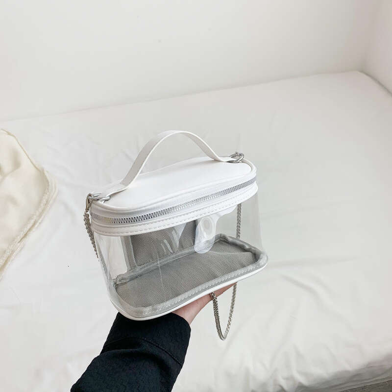 Internet celebrity transparent jelly summer niche hand-held box trendy single shoulder crossbody makeup wash bag, 2024 new item, chic and elegant clot