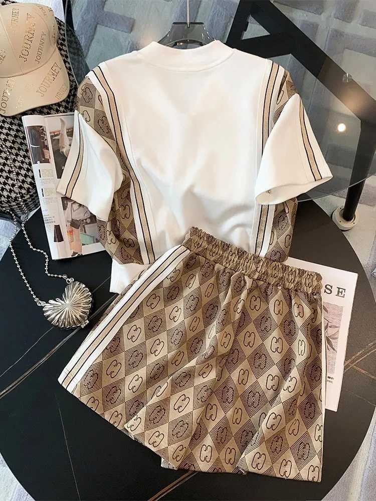 Women's Two Piece Pants 2024 Summer Thin 2 Pieces Sets Women Casual V-neck Short Pullover T-shirt Tops Conjuntos Korean High Waist Loose Pants Tr