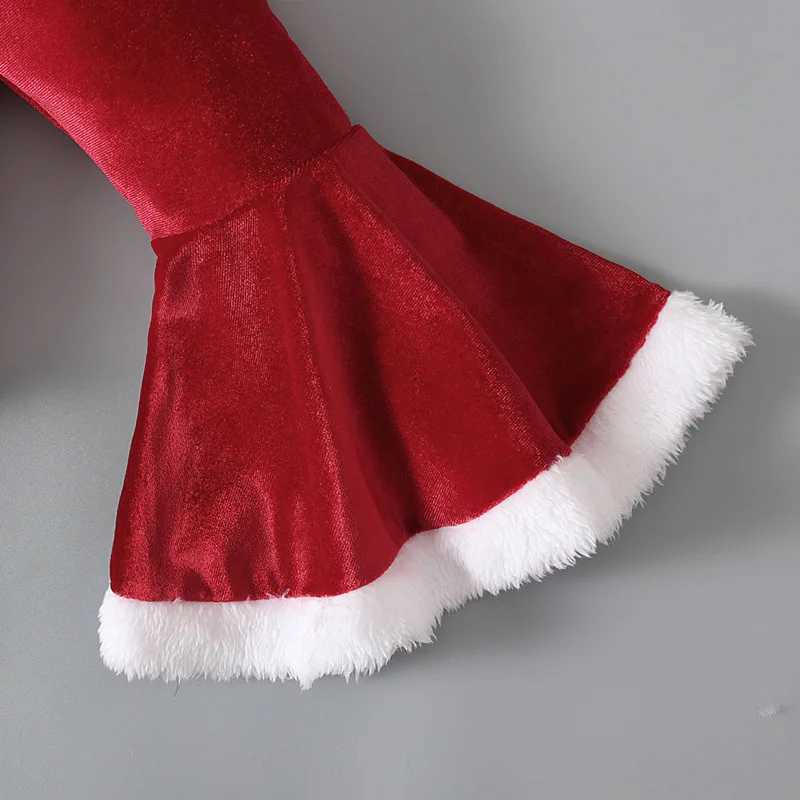 Muababy New Girl Christmas Role Play Long Sleeve Bell Bottom Velvet Set Carnival Party Santa Claus Costume W241213