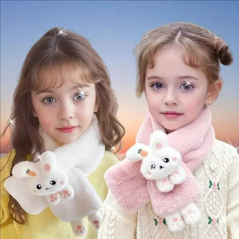 Scarves Wraps Boys Girls Winter Scarfs Thick Plush Cross Childrens Scarf Baby Bib Cute Cartoon Rabbit Faux Fur Neck Protection Warm Shawl H241213