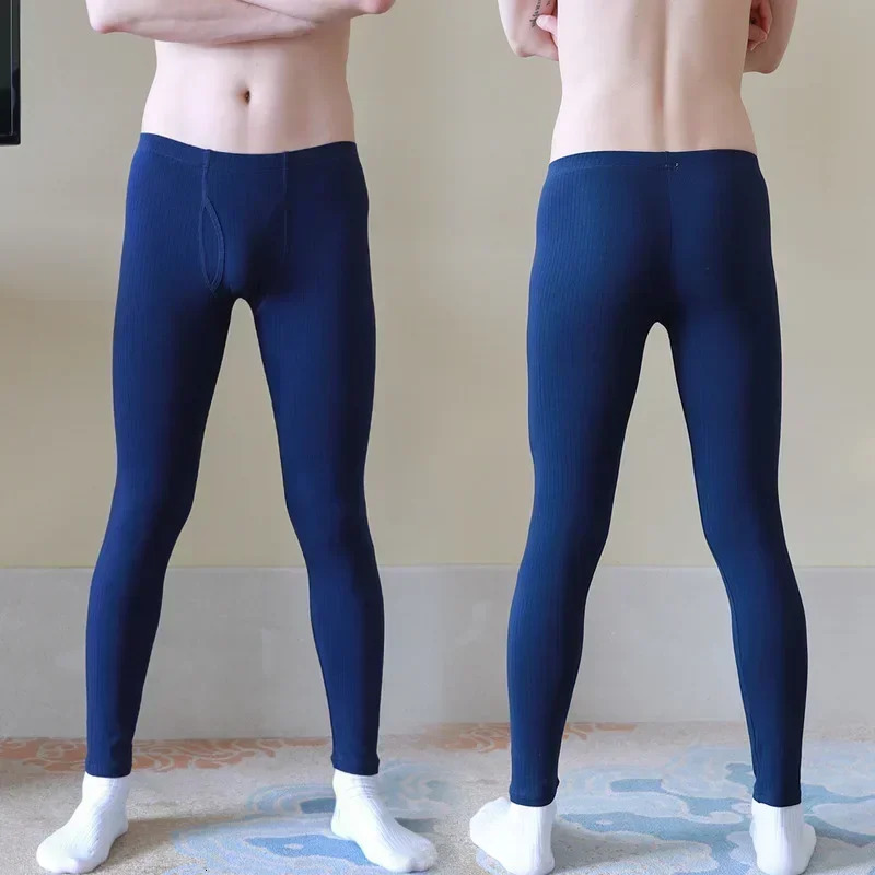 Mens Ribbon Cotton Long John Thin Knitted Bottom Mens Pants 241211