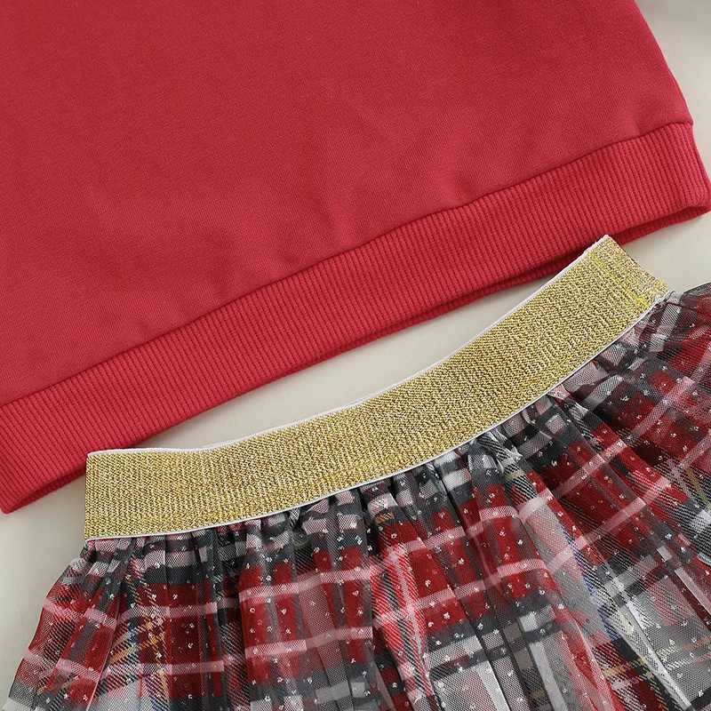 FOCUSNORM 1-6Y Fashion Preschool Girls Autumn Clothing Set Christmas Letter Embroidered Sports Shirt Top+Plain Lace Skirt W241213