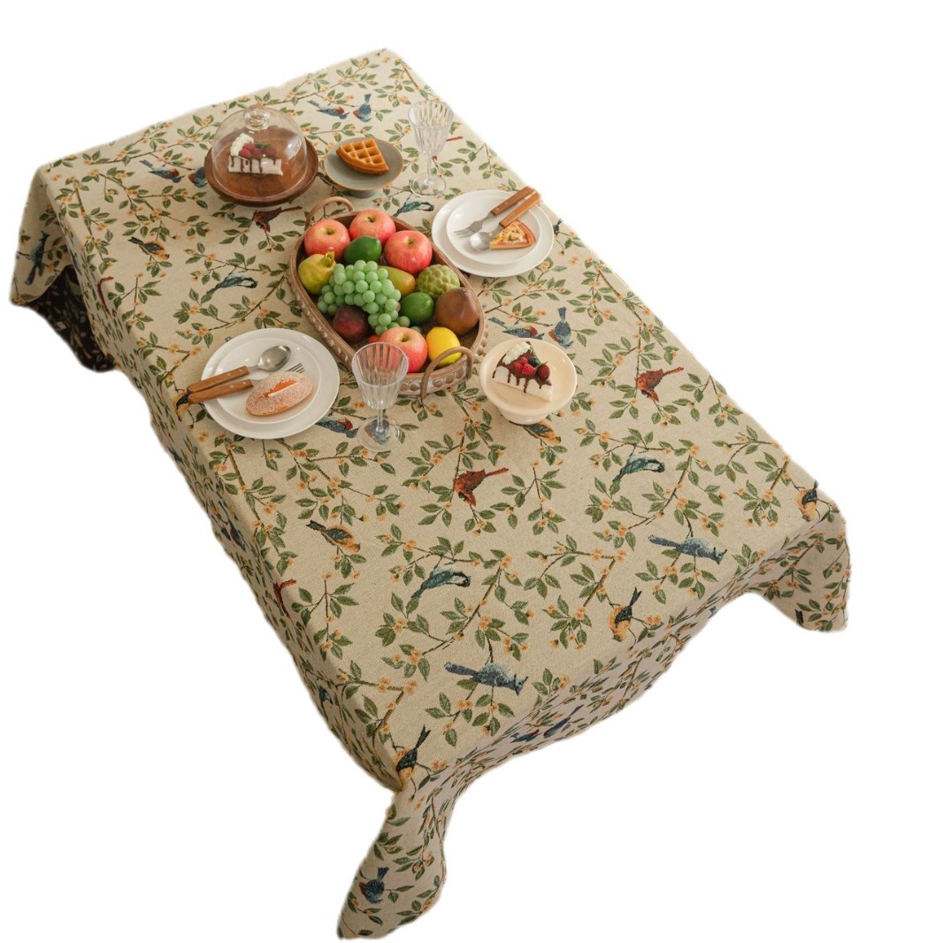 Tablecloth Jacquard Flower Bird Plant Dining Table Cloth Thick Tablecloth