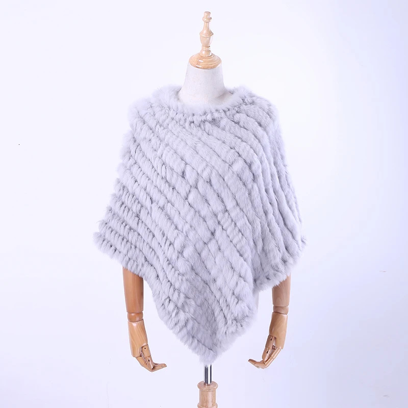 Womens Spring Autumn Genuine Real Knitted Rabbit Fur Pullover Poncho Wrap scarves natural rabbit fur Shawl triangle Cape 241212