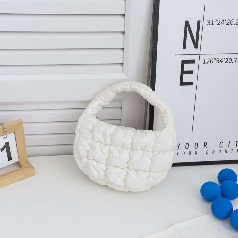 2024 New for Women, Small and Popular, Checkered Down Cotton Bubble Fashionable Handheld Bag, Korean Folded Cloud Bag