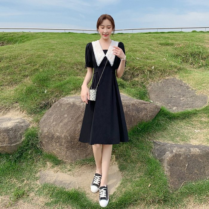 H999 Large size women's style dress summer fat cover belly slimming top retro little black dress