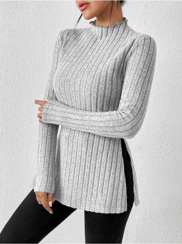 European and American new 2023 autumn slit long sleeved base solid color T-shirt for women