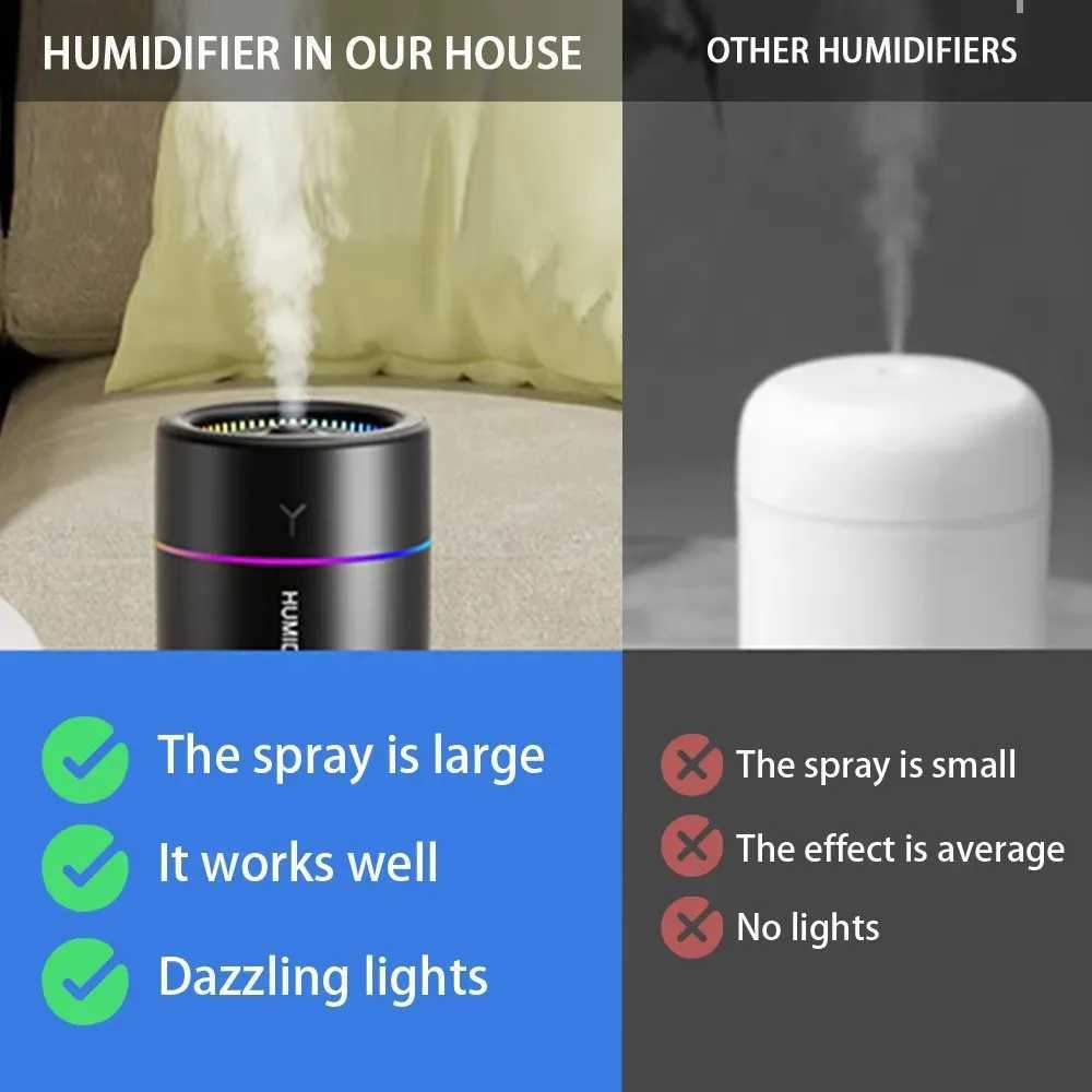 280ML Mini Portable Humidifier USB With LED Lamp Aroma Diffuser Desktop Indoor Household Mute Air Atomization HumidifierXJ241213
