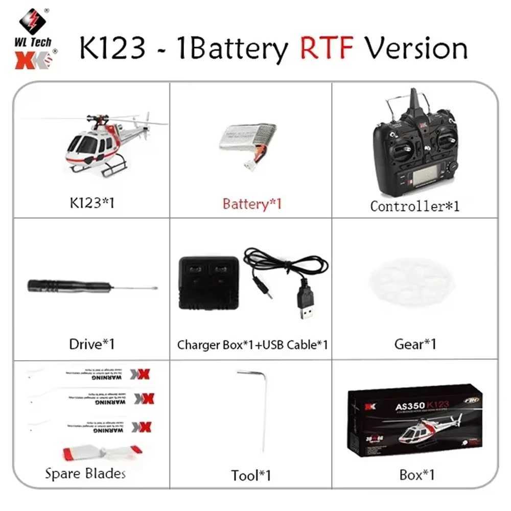 Electric/RC Aircraft WLtoys XK K123 6CH Mini Simulator AS350 Scale 3D6G Modes RC Helicopter RTF Upgrade Brushless Motor RC Quadcopter Toys Y241213MQNO