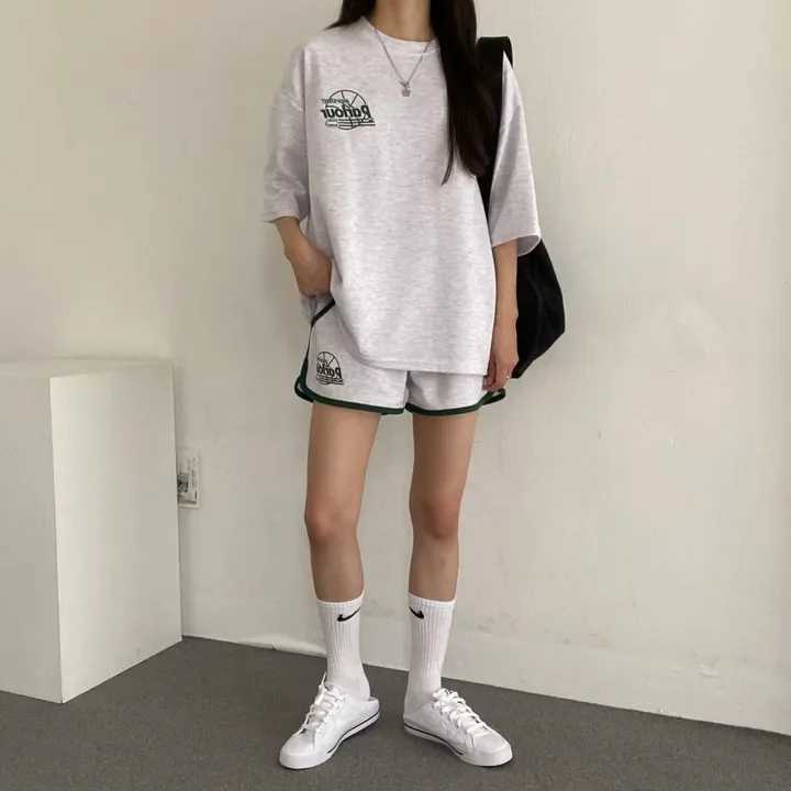 Women's Two Piece Pants Summer Fashion 2024 Casual Sportswear Trendy Summer Style Loose Women Short Slve 2 Piece Shorts Set Cotton dent Suits Y24