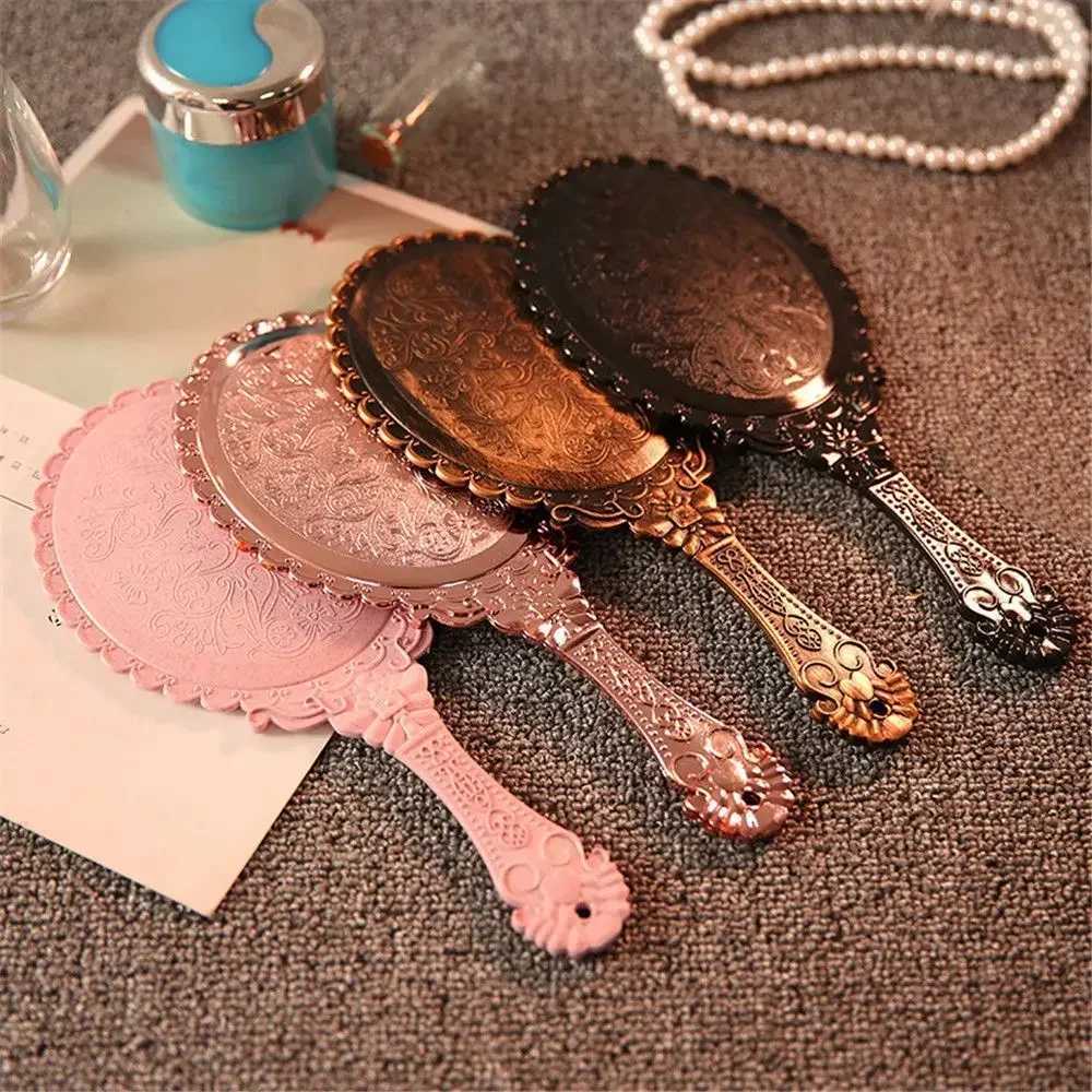 Portable Handheld Makeup Vanity Mirror Retro Carved Makeup Hand Mirror SPA Salon Compact Women Cosmetic MirrorsXJ241213