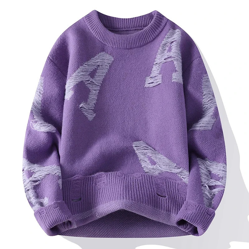 Fall Winter High End Fashion Letter Printed Sweater Men Korean Harajuku Mens Pullover Thick Warm Male Handsome Sweaters 241213