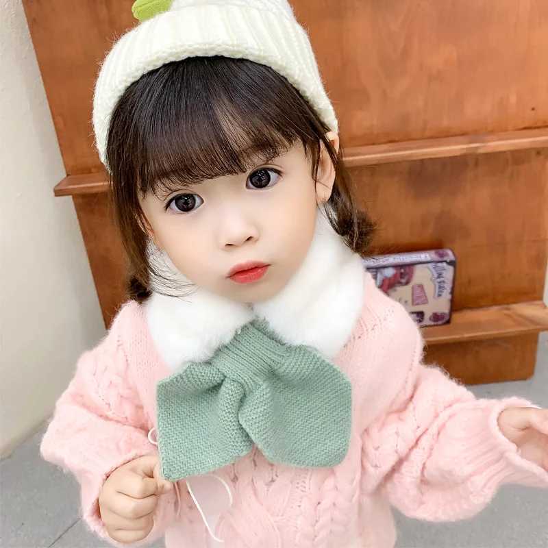 Scarves Wraps Korean Winter Children Scarf Cute Cold-Proof Kids Neckerchief Solid Color Warm Plush Baby Boys Girls Knitted Bib H241213JCB6