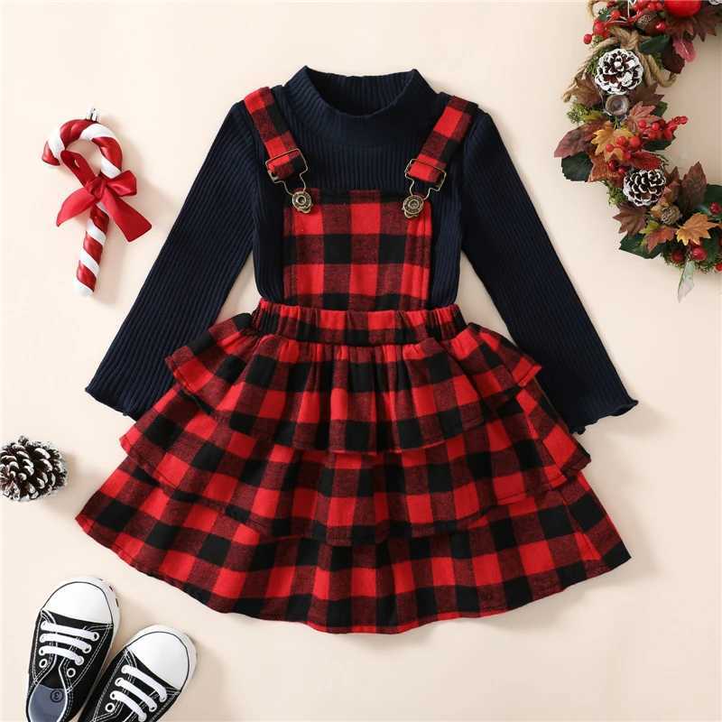 Christmas Preschool Girls Clothing Set Autumn/Winter Baby Childrens Clothing Set Warm Solid Sweater Checkered Pendant Dress W241213