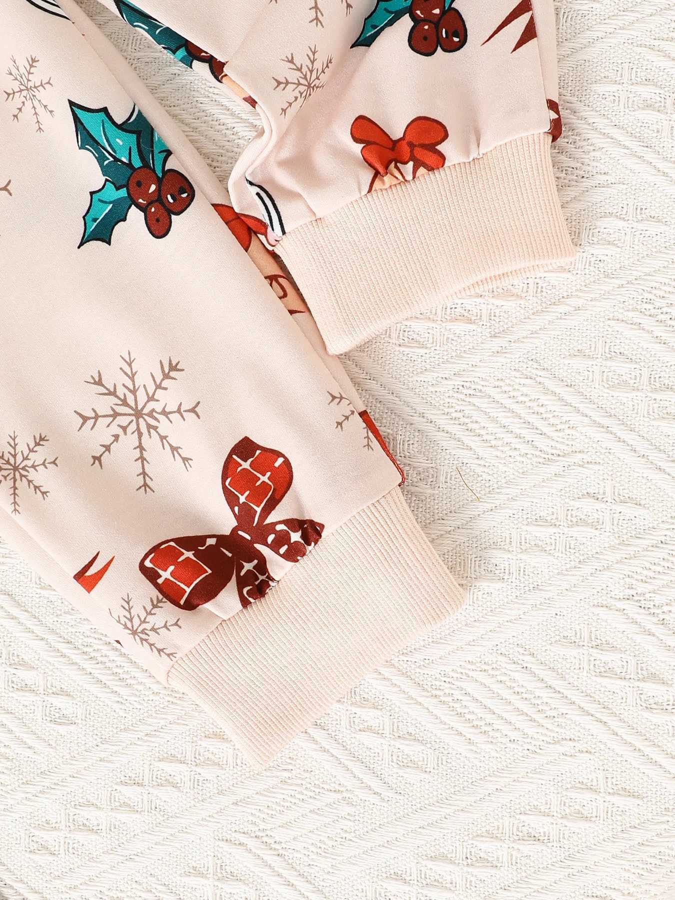 Childrens Spring/Autumn Fashion Girls 2 Christmas Set Top+Trouser Apricot Tree W241213