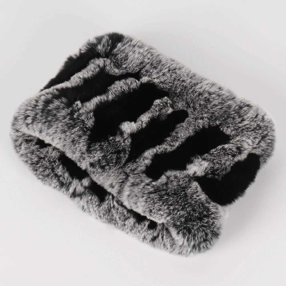 Scarves Wraps Women Handmade Stretch 100% Real Rabbit Fur Scarf Knit Genuine Rex Headbands Girls Natural Ring H241213