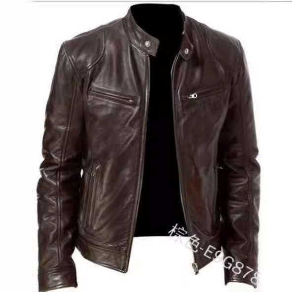 Men's New Style Stand Collar Slim Zipper Leather Jacket Fashionable Quality Classic