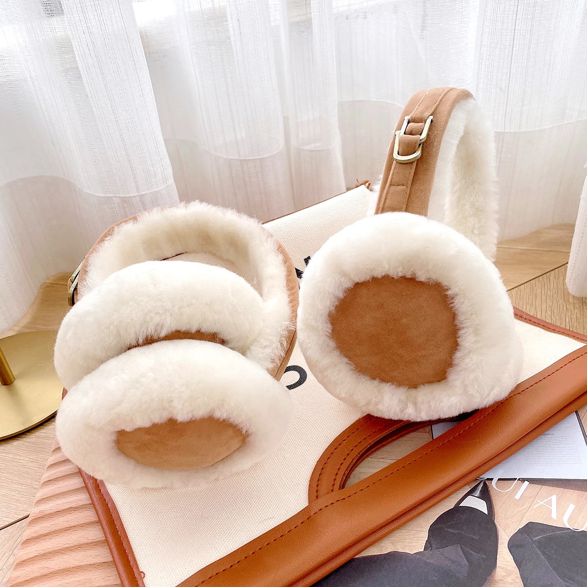 Natural wool earmuffs warm winter sheepskin earmuffs women soft warm solid earmuffs outdoor cold protection earmuffs 241211