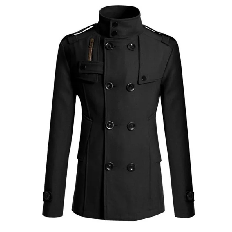 Mens Slim Fit Casual Double breasted Mid length European and American Fashion Long sleeved Woolen Coat Windbreaker 241213