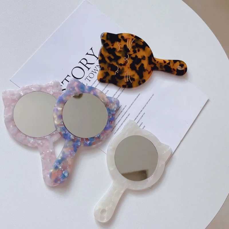 Acetate Handle Cosmetic Mirror Design Cat Shape Portable Cosmetic Mirror Colorful High Quality Daily Use Mirror for WomenXJ241213
