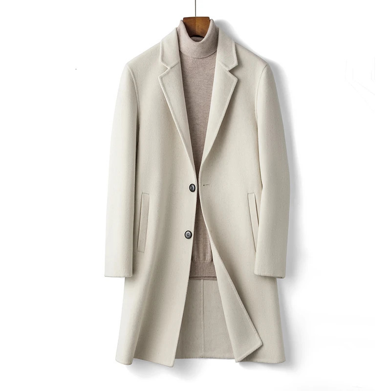 winter y high quality clothing business gentleman mens casual slim long wool coat light tan black gray 241213