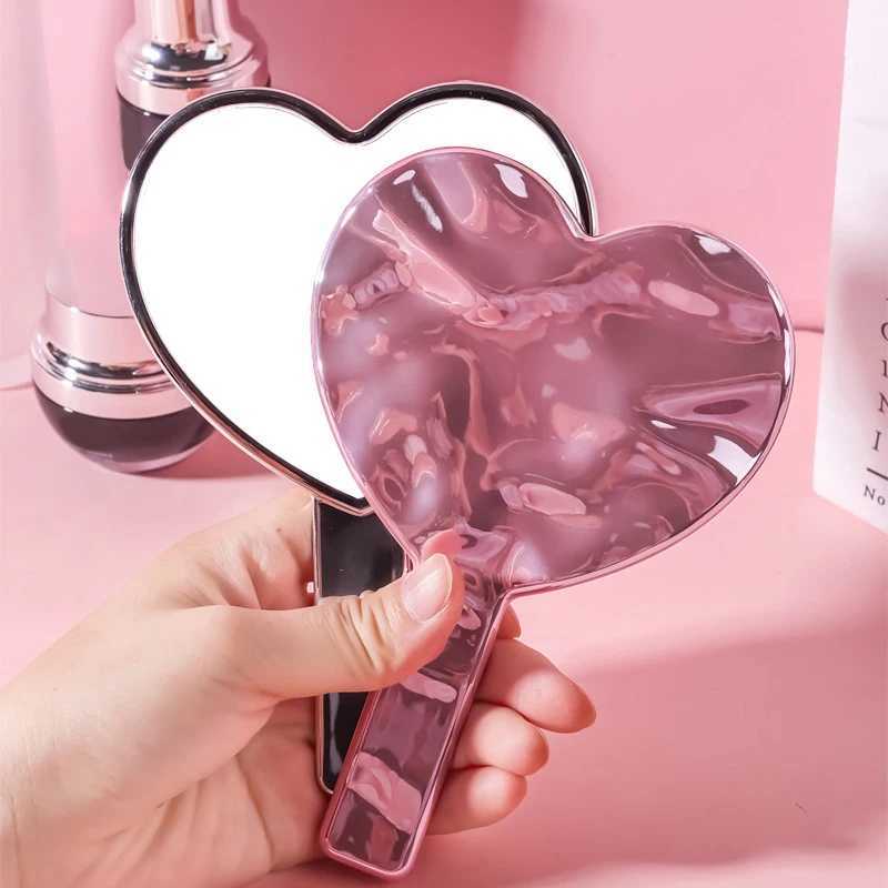 Portable Ins Liquid Shape Heart Mirror Handheld Desktop Cosmetic Mirror Makeup Mirror Travel Metallic High Definition MirrorXJ241213