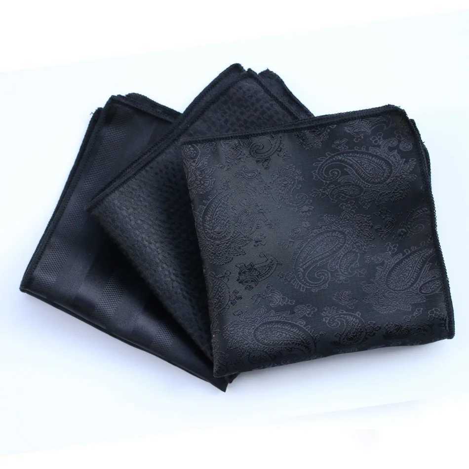 Classic Black Pocket Square Trendy British Style Polyester Paisley Handkerchief Formal Dress Chest Scarf Mens Suit Pocket Towel W241213