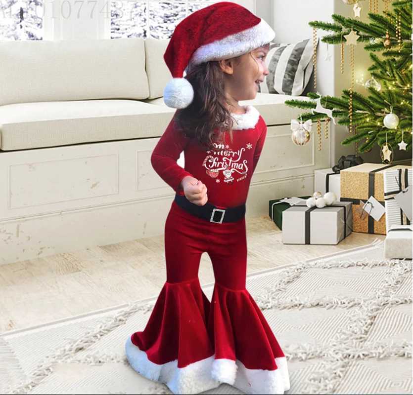 Baby Girl Christmas Role Play Santa Claus Childrens Clothing Christmas Party Red Top+Pants+Hat+Belt Childrens New Years Clothing W241213