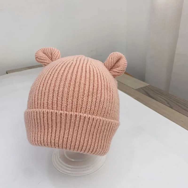 Cute Bear Ear Baby Hat Winter Soft Warm Knitted Boy Girl Hats Beanie Solid Color Infant Toddler Cap Bonnet Kids CapsXJ241213