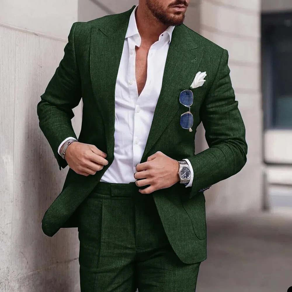 Fashion En Suits For Men High Quality Peak Lapel Double One Button Male Suit Slim Chic Casual Wedding Tuxedo 2 Piece Costume