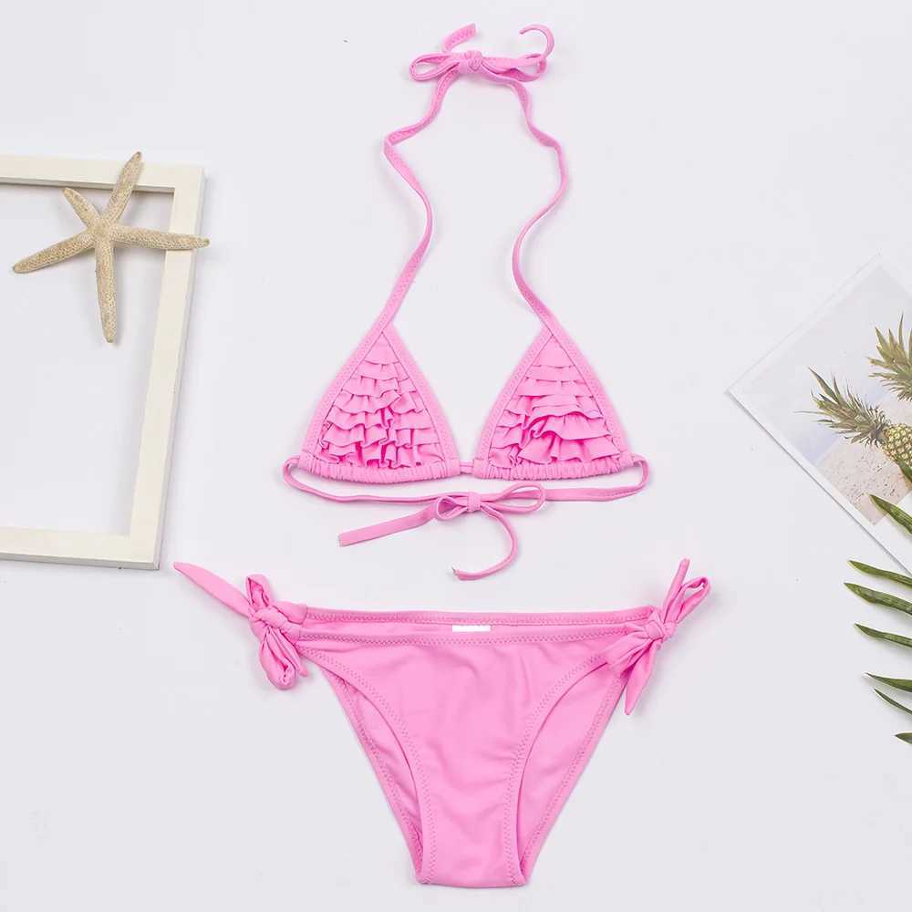 Solid Bandage Girls Bikini Set New Summer Multi Fal Kids Girls Swimwear Swimsuit Children Biquini Infantil Bathing SuitXJ241212