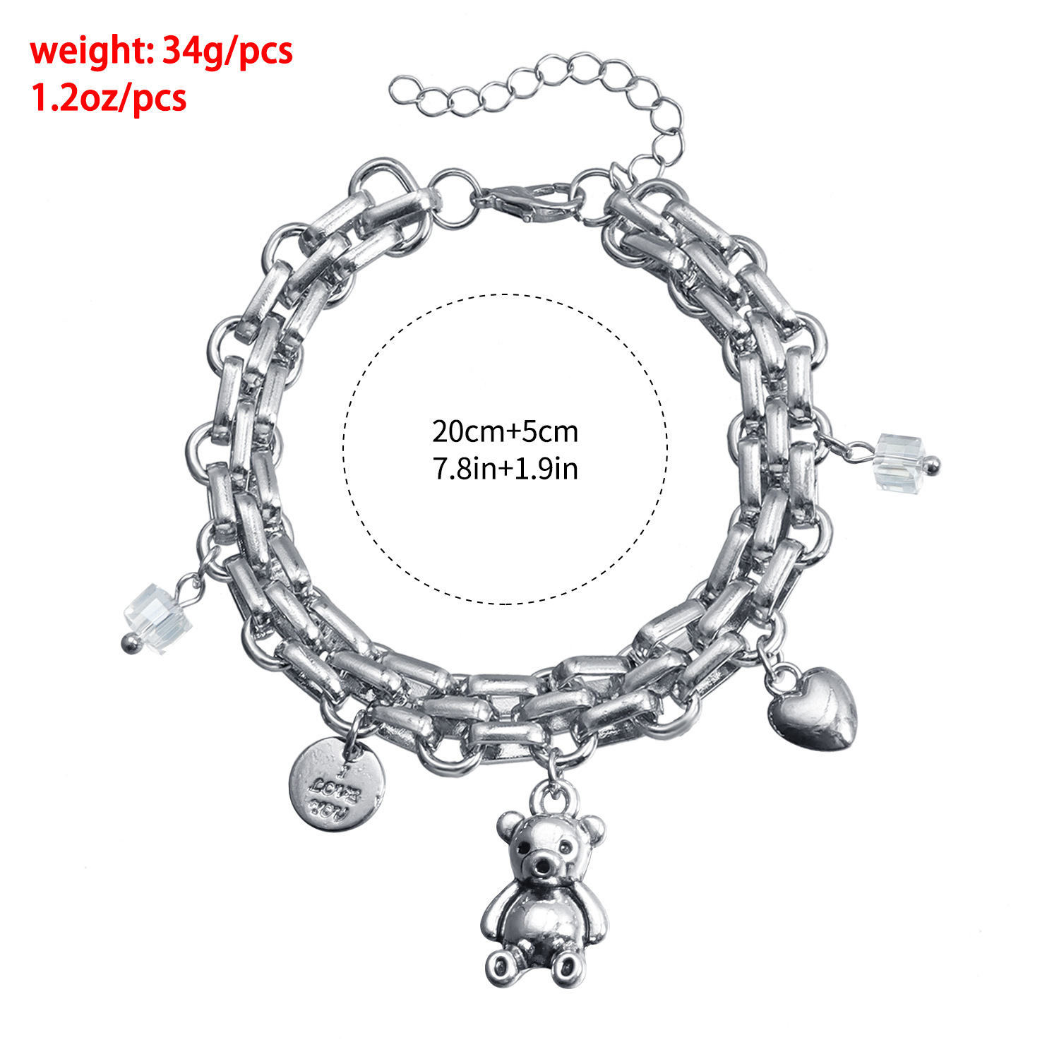 Chic Metallic Feel Love Bear Element Collar Necklace Minimalist Jewelry Set Stainless Steel Silver Plated Pendant Choker Necklace And Bracelet Gifts