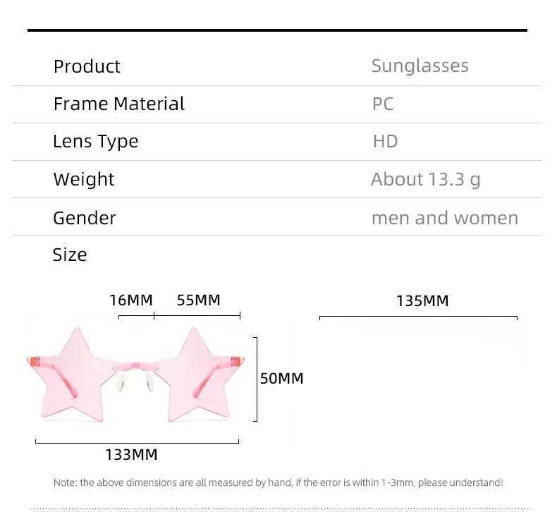 Sunglasses Mens Women Kid Star Shape Sun Glasses Funny Pentagram Eyewear Eyeglasses Christmas Decoration Party Glasses Rimless Sunglasses H241213