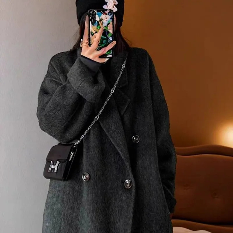 100% Wool Doublesided Woolen Coat for Women Pure Handmade Cashmere Loose Medium Long Plus Size Wom en 241213