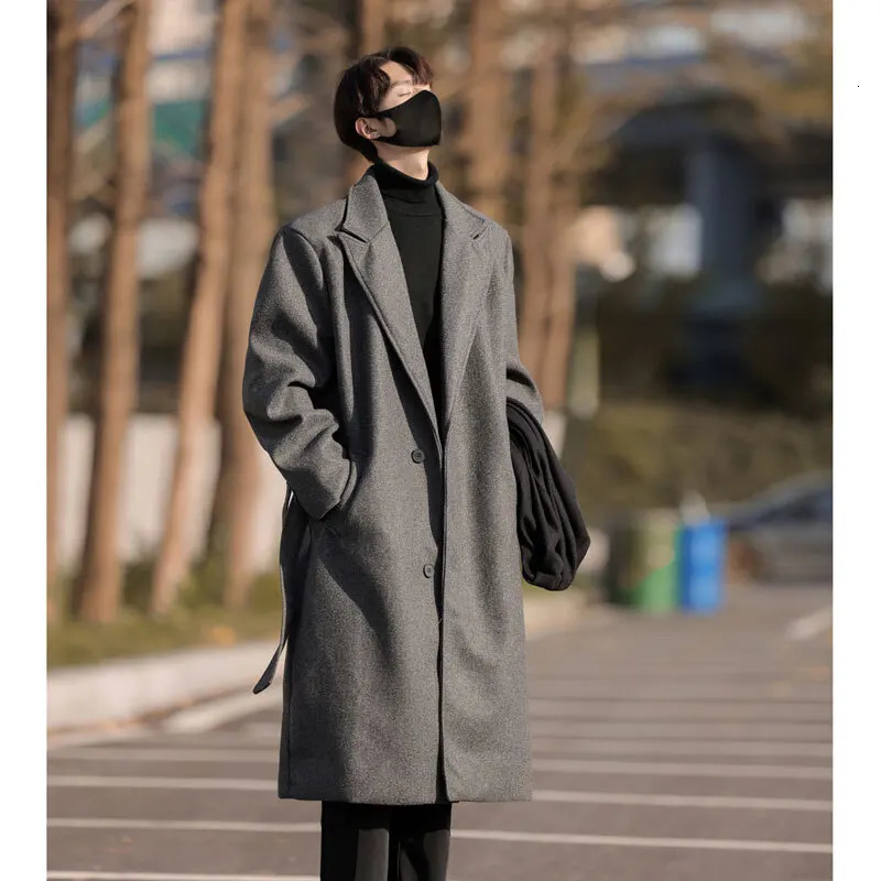 Korean medium to long knee woolen coat for autumn and winter men with excellent hand feel and cool sensation 241211