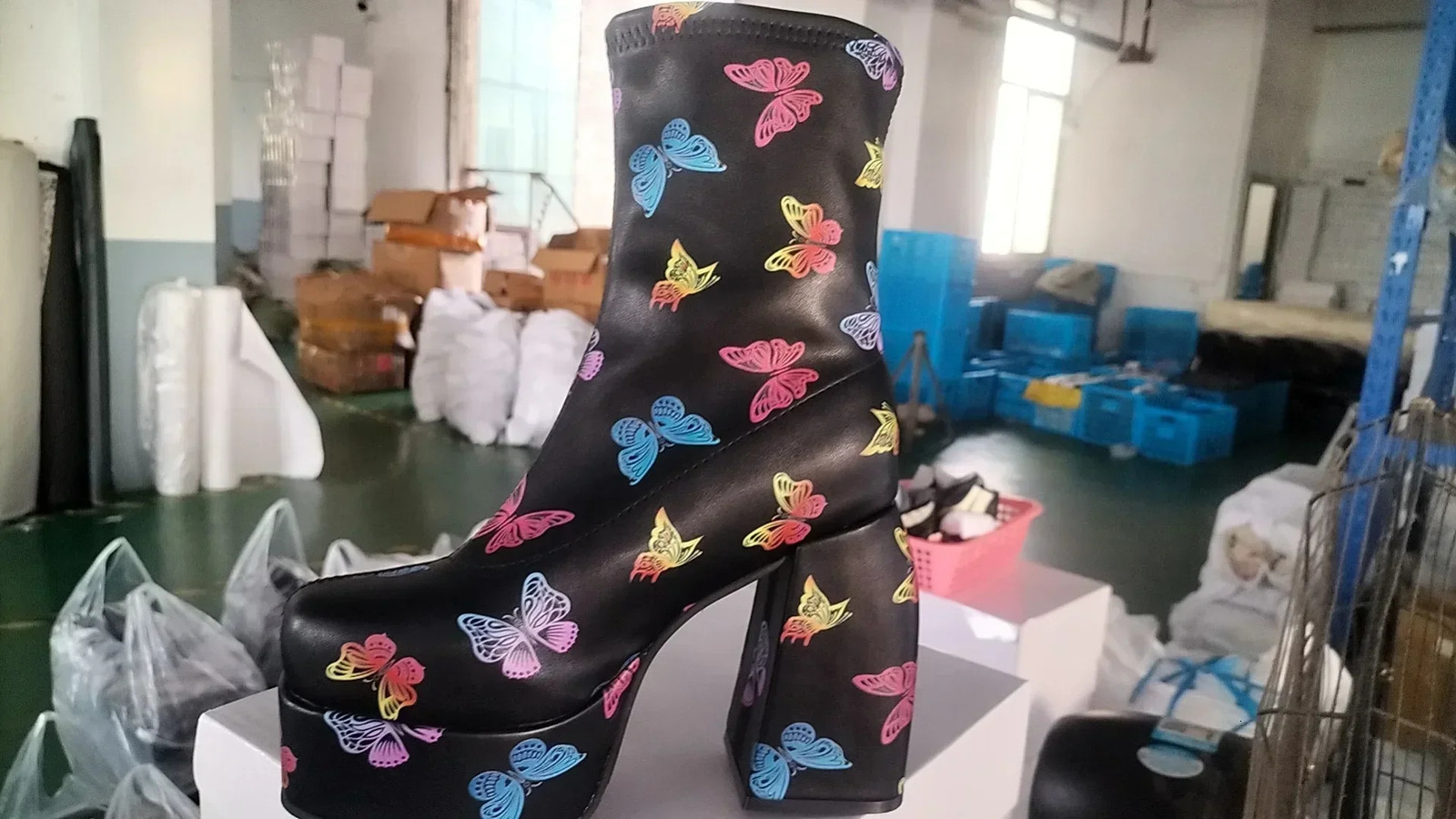 er Ankle Boots for Women Woman Heels Platform Short and Fat Blue Cowboy Boots Solid PU Womens Shoes Sexy 10cm High Heels 241213
