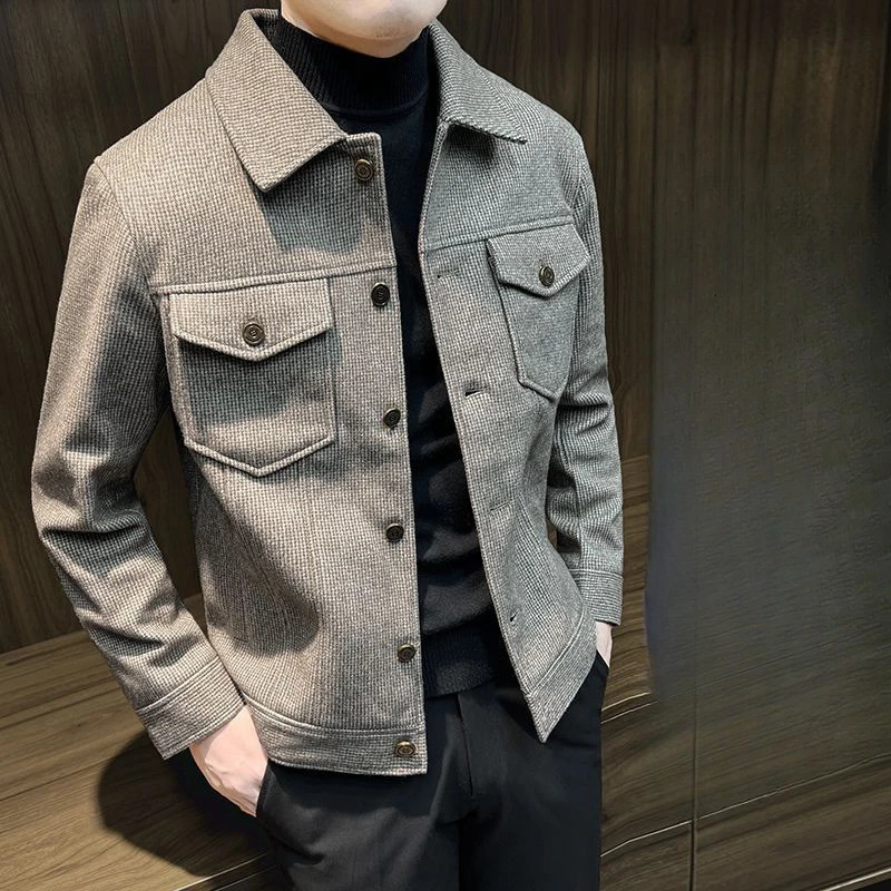 Mens Wool Blends Jackets Slim Fit Solid Color Short Male Coats Joker y ner Harajuku Korean Reviews Many Casual Cold 241213
