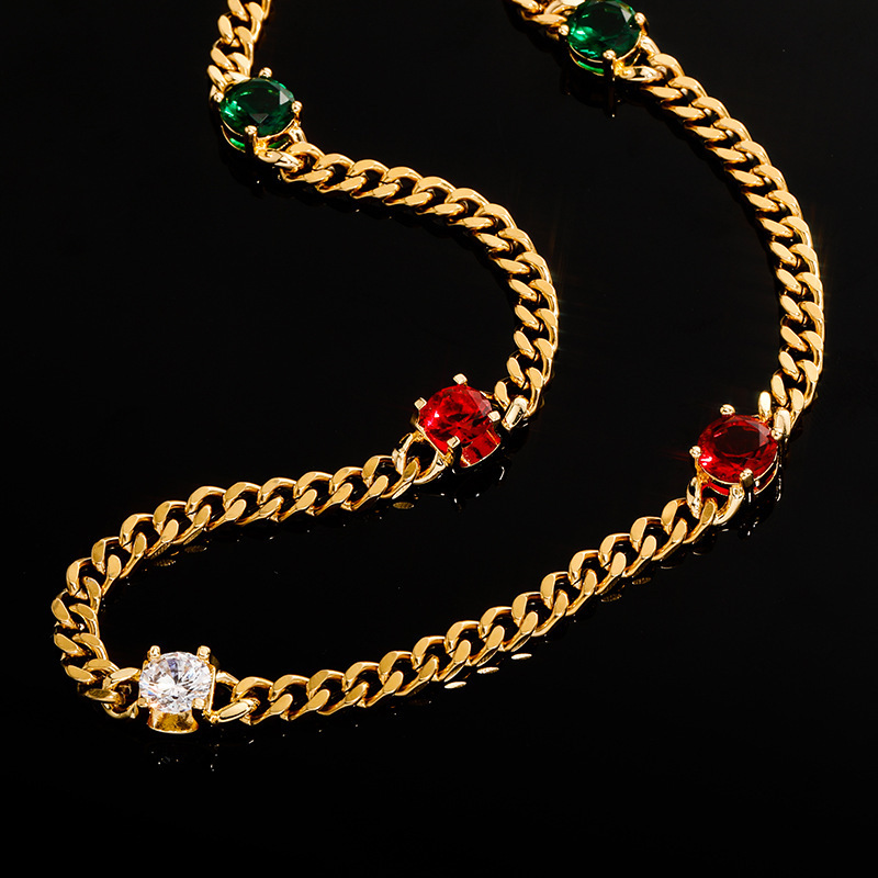 Wolf Tide New In Multicolor Stainless Steel Cuban Link Chain Bracelets For Men And Women Green Red Diamond 18k Gold Plated Curb Chains Choker Bijoux P